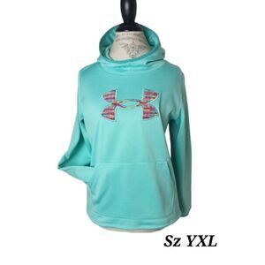 Under Armour Girls' Armour Fleece XL Teal Hoodie With Multicolor Logo NWOT
